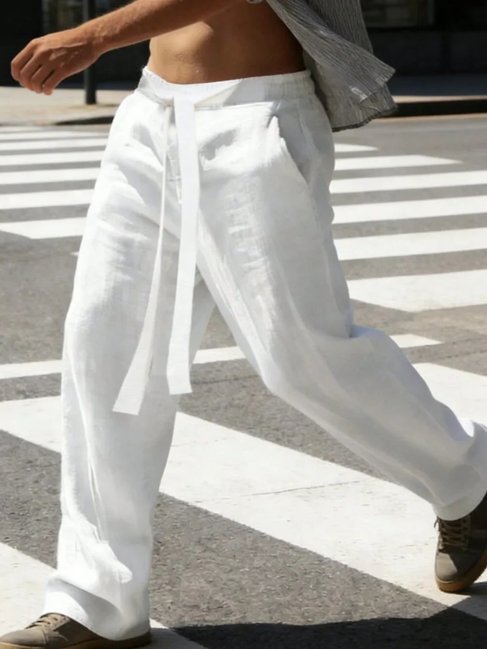 White Glamorous Men's Hip-Hop Loose Casual Sports Long Pants